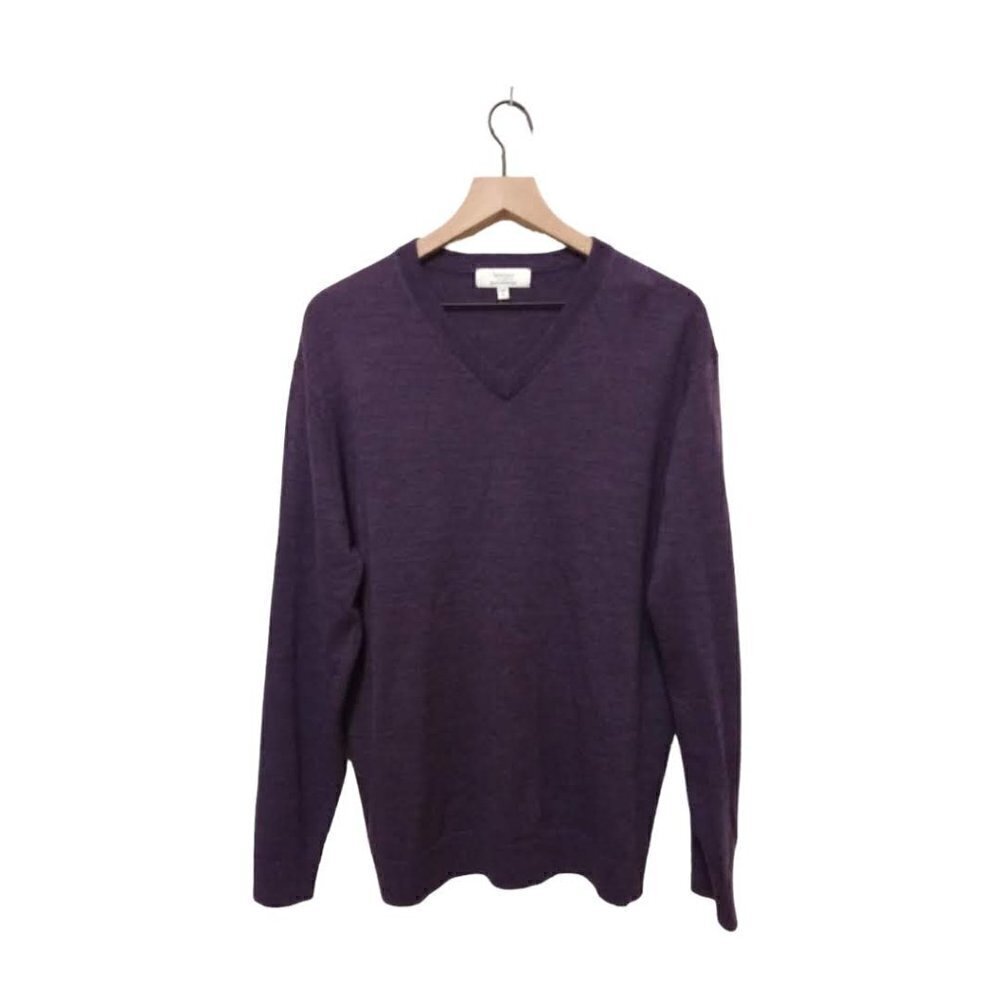 TURNBURY Purple Extra Fine Merino Wool V-Neck Long Sleeve Sweater Sz L